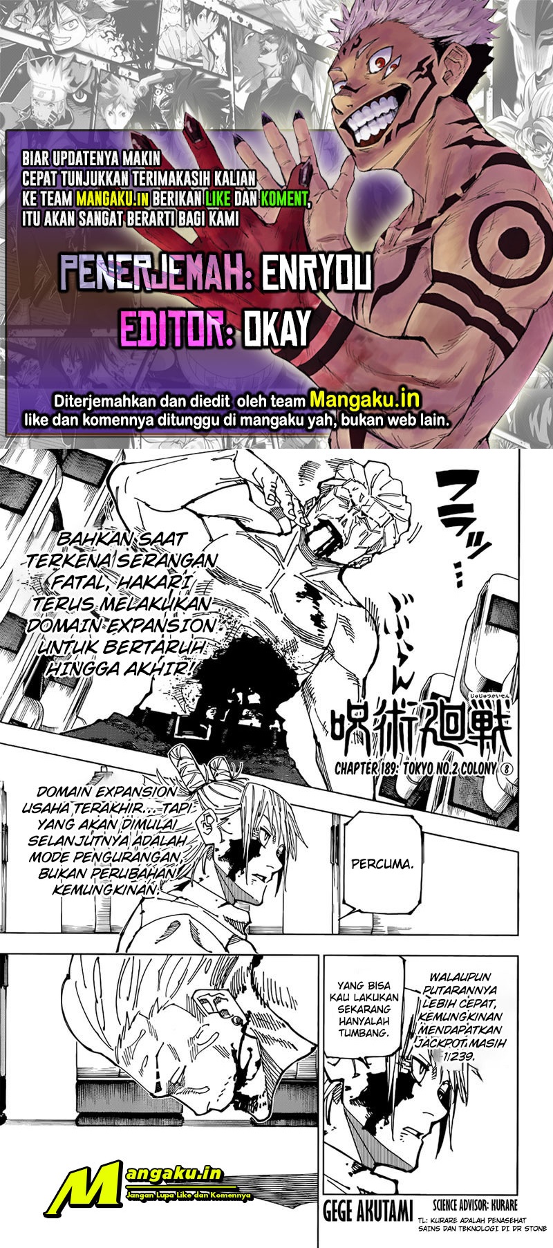 Jujutsu Kaisen — Chapter 189, halaman 1